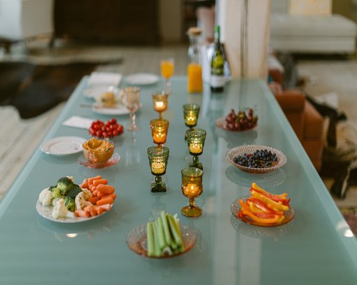 A well-organized dining table with healthy local food
